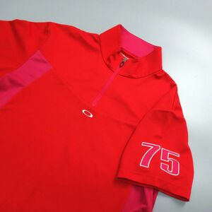 極美品 OAKLEY オークリー ストレッチ ハーフジップ 半袖シャツ ポロシャツ 赤 メンズ L ゴルフウェア