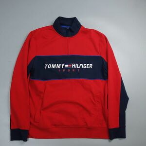 美品 TOMMY HILFIGER トミーヒルフィガースポーツ ロゴ ハーフジップ スウェットシャツ メンズ L