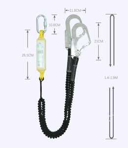 フルハーネス型用 2丁掛けタイプ ランヤード ダブルランヤード 伸縮 蛇腹式ロープ フック 安全帯用 一般作業用 1.4-1.9m