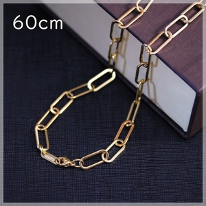 N7729-60/ gold color wide width stainless steel chain necklace 60cm futoshi .7mm width length . long chain lustre flat surface brilliancy have 18 gold Gold processing 316L