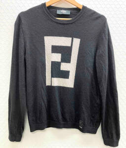 FENDI Fendi knitted sweater Logo print black lady's size 48 store receipt possible 