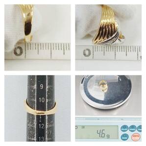 K18 Pt900 ＃10.5 総重量約4.6g ゴールド 18金 プラチナ コンビ 約10.5g ダイヤ付 ダイヤモンド 指輪 リングの画像7