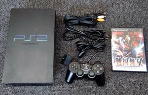 鴨BY【動確済み】PS2本体セット [本体(SCPH-50000)クリアブラック+コントローラー+AVケーブル+メガネケーブル(電源コード)+戦国無双]