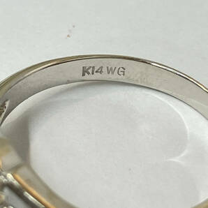 K14WG ホワイトゴールド カラーストーン ダイヤ付き リング 指輪 3.2g # 14の画像6
