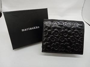 【箱・タグあり】 marimekko マリメッコ KATRI 財布 二つ折り財布 ブラック レザー ウニッコ柄 046484