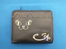 二つ折り財布 通年 ANNA SUI アナスイ マイティティ 猫 レザー財布 L字ファスナー 箱付き ブラック_画像1