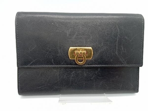 Salvatore Ferragamo 三つ折り財布 ガンチーニ 22 5017 ブラック ゴールド金具