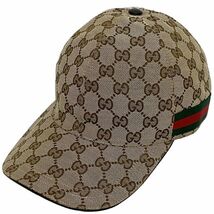 グッチ ベースボール キャップ ベージュ ブラウン シェリー クリーニング済み 帽子 キャンバス 中古 GUCCI_画像1