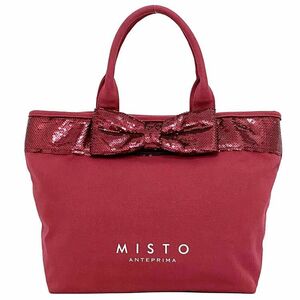  Anteprima Mist tote bag red beautiful goods ribbon canvas spangled used ANTEPRIMA MISTO