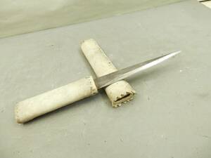 木工刃物　横手小刀 カネ長　皮巻鞘付 切出ナイフ 25.5ｃｍ 約95g 現状品 売り切り