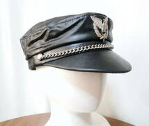 90's・バイクレザーキャップ Flat Top Genuine Leather Biker Cap ・Made in U.S.A.・デッドストック・送料込_画像2