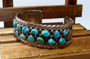 90*s Navajo group bangle Bracelet by James Shay work Silver925& turquoise Vintage including carriage 