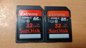 ※1円スタート【中古】SanDisk サンディスク Extreame SDHCカード Class10 UHS-I 32GB　2枚セット