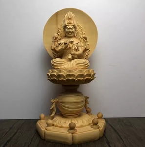 至極の木工 総檜材 愛染明王像 木彫仏像 仏教美術 精密細工 仏師で仕上げ品 高さ31cm