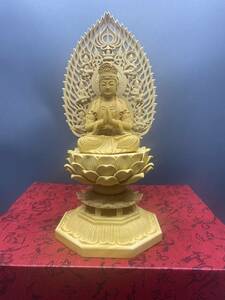 木彫仏像 普賢菩薩像 仏教工芸品　精密彫刻 十二支守り本尊 彫刻仏像 高さ28cm
