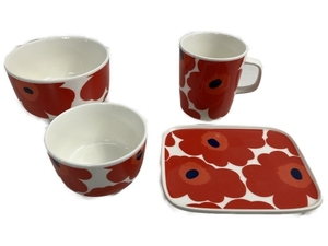 Marimekko oiva UNIKKO 食器 4点 ボウル大小 プレート マグカップ 中古 W8274106