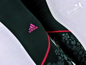 PY1-994◇//adidas/アディダス♪お洒落Design♪ブラック×ピンク*さらピタ*裏起毛*スポーツタイツ※一番安価な送料はゆうパケットなら250円