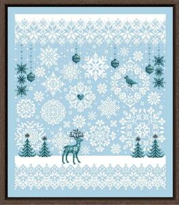 クロスステッチキット クリスマス 雪降る森 トナカイ 小鳥 ブルー 刺繍キット 