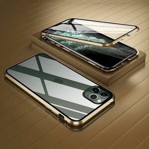 人気 iPhone13mini ケース 強化ガラス 全面保護 マグネット ゴールド フルカバー 耐衝撃 両面ガラス トレンド 安い