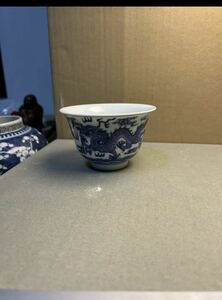 中国古玩 骨董 美術品 清時代染付龍紋茶碗 カップ 盃 茶道具 伊万里