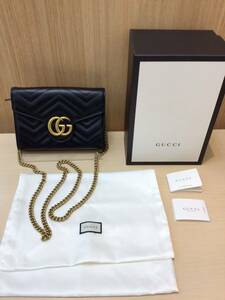 GUCCI　グッチ　チェーンショルダーバッグ　ミニショルダーバッグ　GGマーモントキルティング　ブラック　レザー　474575