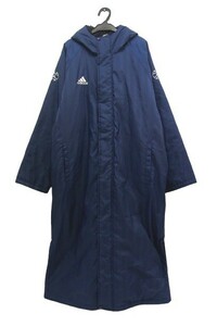 r2_1784 adidas アディダス 裏地ボア＆中綿入キルティング シャドーストライプ ロング ベンチコート ネイビー/サイズM