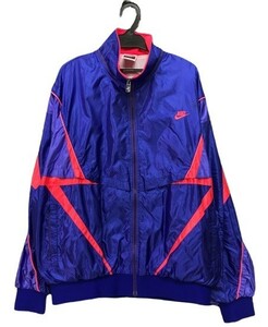 r2_1775 90's 90年代 NIKE ナイキ 日本製 ナイロン100% 長袖 ウィンドブレーカージャケット 光沢感 ブルー×蛍光光沢ピンク系 メンズ XL