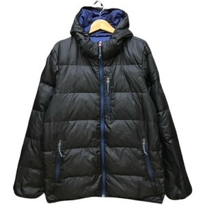 r2_1683 エーグル AIGLE ナイロン100% 軽量 ダウンジャケット パーカ アウター ブルゾン 長袖 フルジップ ブラック×ブルー メンズ M