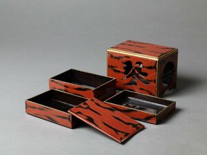 根来塗 文字透し 重香合 香道具 漆器 漆美術