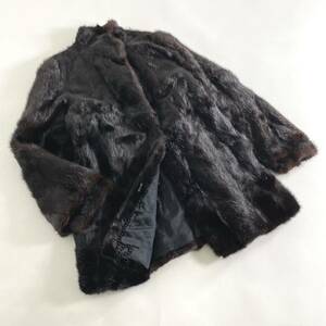 k10-19 最高級毛皮 逆毛ミンク ミンクファーコート MINK FUR リアルファーコート スタンドカラー 裏地花柄 ダークミンク FREE 毛皮コート