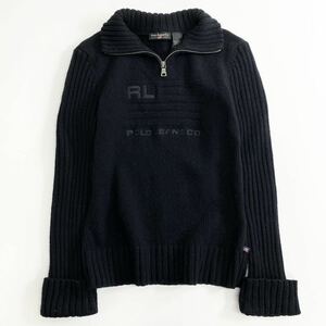 Jk11 RALPH LAUREN ラルフローレン ハーフジップニット サイズL ブラック レディース ポロジーンズ トップス セーター ハイネック ウール