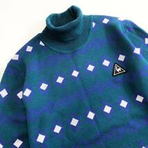 Jk11 le coq sportif ルコックスポルティフ タートルネックニット サイズM ターコイズブルー メンズ トップス セーター ゴルフウェア 総柄_画像3