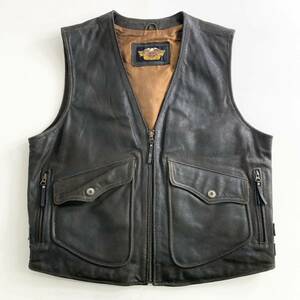 Ik14 HARLEY-DAVIDSON ハーレーダビッドソン レザーベスト ジップアップベスト Lサイズ 本革 ダークブラウン メンズ 紳士服