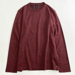 Nk18《美品》HUGO BOSS ヒューゴボス 長袖カットソー M ワインレッド メンズ トップス ロンT ニット クルーネック コットン ウール 薄手