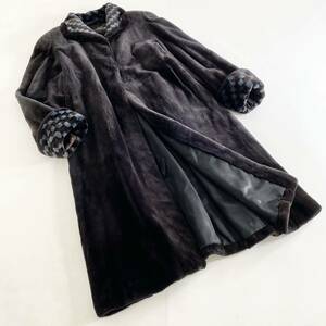 k30-16《最高級毛皮》GRACE FUR FASHION シェアードミンク 超ロングコート ミンクコート 市松模様 切替デザイン◎ 毛皮コート 着丈113cm