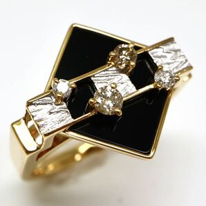 福原 佐智(フクハラサチ)◆K18 天然ダイヤモンド/天然オニキスリング◆N 7.5g 16号 0.24ct onix diamond ring 指輪 EE1/EE1の画像1