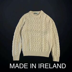 美品 IRELAND製 VINTAGE アランニット セーター ケーブル編み フィッシャーマン ウール100% アイルランド製 輸入 古着 ビンテージ 男女兼用