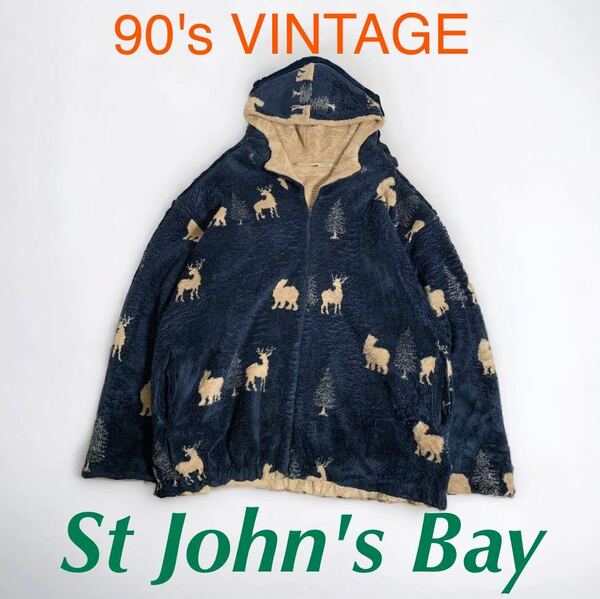 90's VINTAGE st john's bay フリースジャケット ジップアップ ワイドシルエット ビンテージ 90年代 輸入 古着 セントジョンズベイ