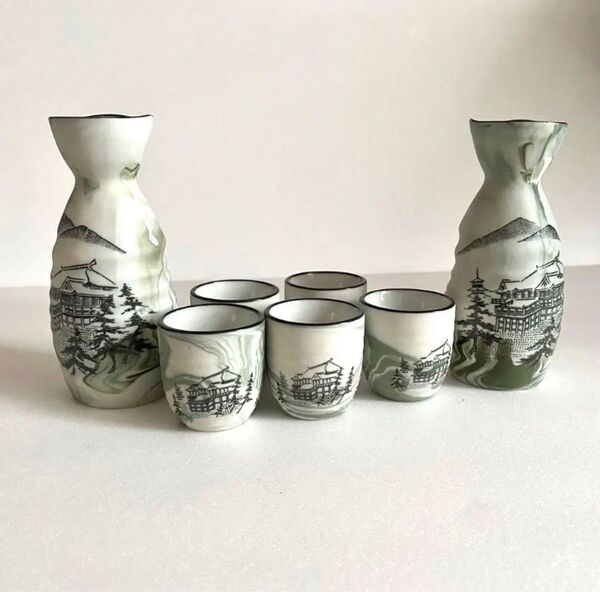 酒器セット 京清水 お土産品 民芸品 京都・清水寺の絵入り 徳利 お猪口セット