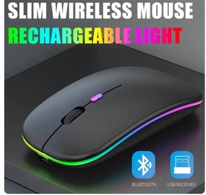 ■新品未使用 ワイヤレスマウス 無線マウス 2.4GHz Bluetooth ブルートゥース 静音 軽量 充電式 小型 薄型 黒 ブラック USB ipad 送料込
