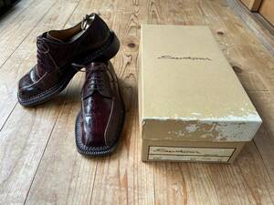 ☆ 希少 昔の逸品 YAMANE DELUXE 別注 Santoni サントーニ クロコ型押し スクエアトゥ 外羽根 6 1/2 ヤマネ 山根 ノルベ ノルベジェーゼ ★