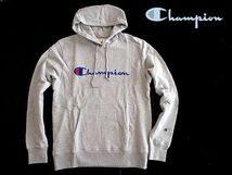 新品▼チャンピオン　プルオーバーパーカー　グレー　ビッグロゴマーク刺しゅう　スウェット　袖マークワッペン　(M) Champion_画像1