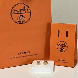 新品未使用☆HERMES エルメス エクスリブリス ピアス K18PG TPM☆