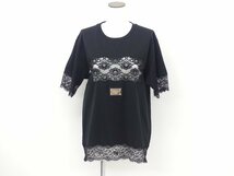 Sランク DOLCE&GABBANA Tシャツ ジャージー レースインサート&ロゴプレート 36 ブラック F8T43TFU7EQN0000_画像3