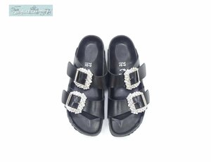 MANOLO BLAHNIK for BIRKENSTOCK アリゾナクリスタルバックルスムースレザー 37 24cm位 ブラック ビルケン Arizona 1022909 B＋＋