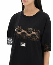 Sランク DOLCE&GABBANA Tシャツ ジャージー レースインサート&ロゴプレート 36 ブラック F8T43TFU7EQN0000_画像9