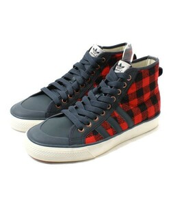 #古着屋大和 正規品 展示品 adidas ORIGINALS NIZZA HIGH フランネル チェック スニーカー 26.5㎝ ダークネイビー レッド ランバージャック