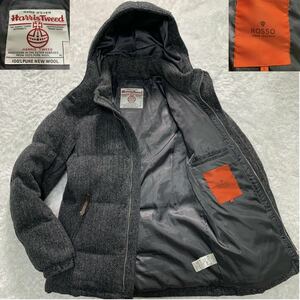 【美品・L】ハリスツイード アーバンリサーチ ロッソ ダウンジャケット グレー ウール 中綿 HARRIS TWEED URBAN RESEARCH ROSSO アウター