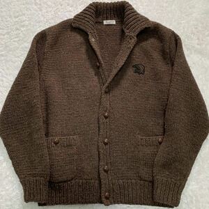 【希少・XL相当】パパス papas ロゴ刺繍 ウールニットカーディガン メンズ くるみボタン ジャケット コート ブラウン LL 大きいサイズ