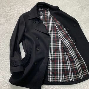 【美品Mサイズ】BURBERRY BLACK LABEL カシミヤ混 ウールコート バーバリーブラックレーベル ノバチェック ブラック アウター メンズ 黒 